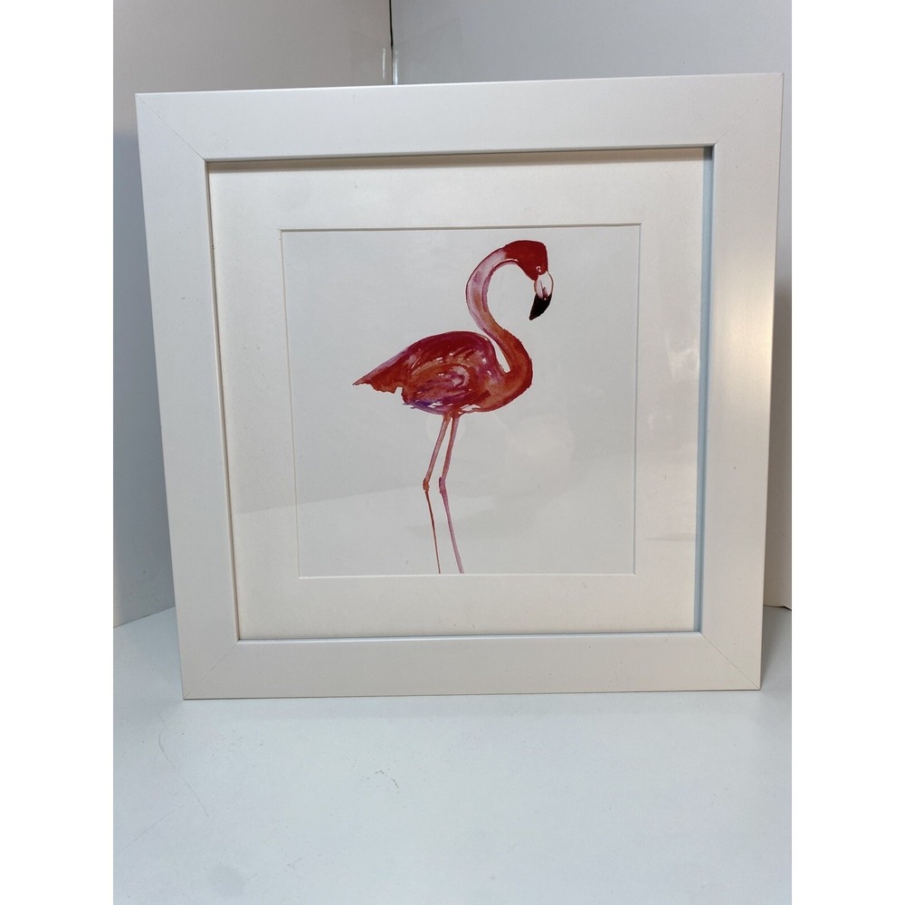 VTG Hobby lobby Flamingo framed art 12 x 12 heavy duty Retired White Frame